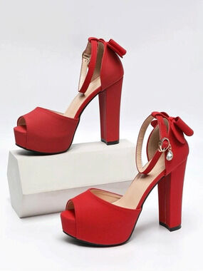 TRENDS Elegant Bow Decor Women's High Heel Sandals Red size 7